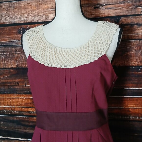 Floreat Anthropologie Dress 6 Retro Raspberry Crochet Yoke Collar Pockets - Picture 3 of 12